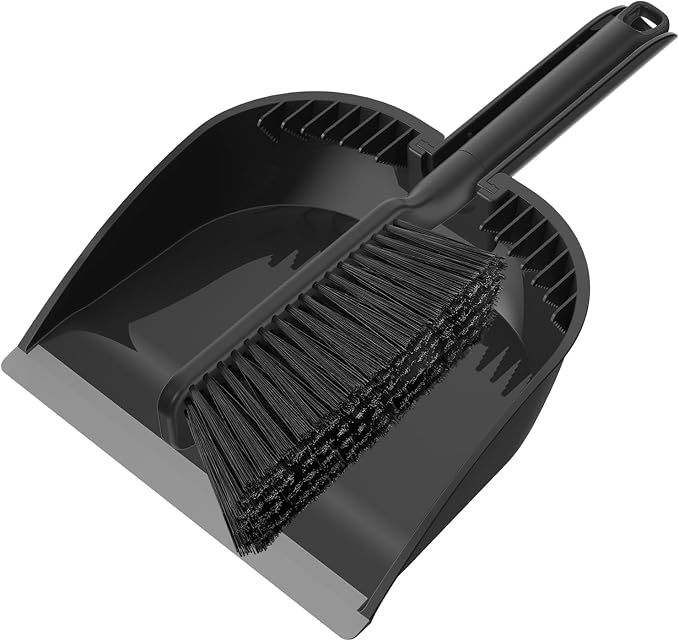 SetSail Small Dustpan and Brush Set with Teeth for Pet Hair Cleaning,Black | Nesting Snap-On Handheld Broom and Dust Pan Portable Broom and Dustpan Set Suitable for Desktop, Sofa, Camping