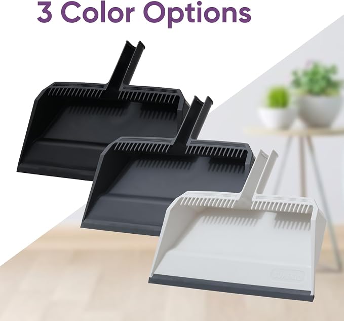 Superio Wide Plastic Dustpan with Comb - 16" Wide, Rubber Lip, Broom Handle Clip, White