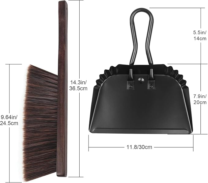 Heavy-Duty Metal Dust Pan and Brush Set-Handheld Angled DustPan and Broom | Stainless Steel Dust Pan with Handle,Precision Edge for Small Debris,Hanging Dustpan and Brush for Home,Fireplace Ash,Stove