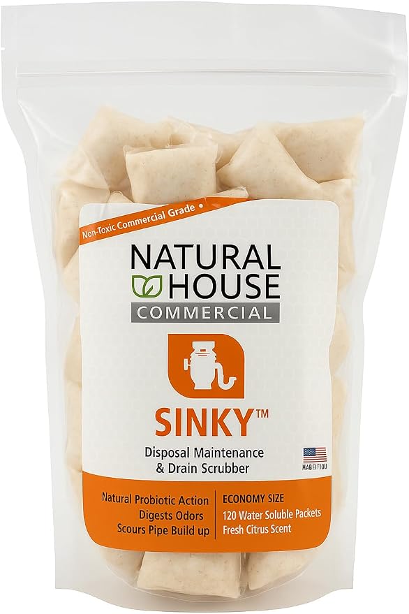 Natural House Sinky - Plant-Based Enzyme Drain Cleaner Pods Family Pack - 120 Count - 2-Year Supply - Septic-Safe, Plumbing-Friendly - Citrus Scent