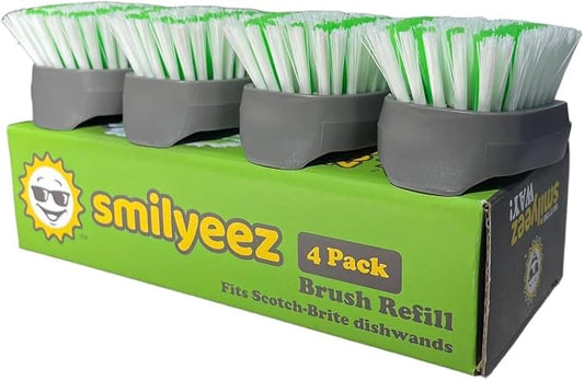 Smilyeez Replacement for Scotch Brite, 4-Pack, Makes Your Dishwand Like New, Dishwand Brush Refills, Easy to Install