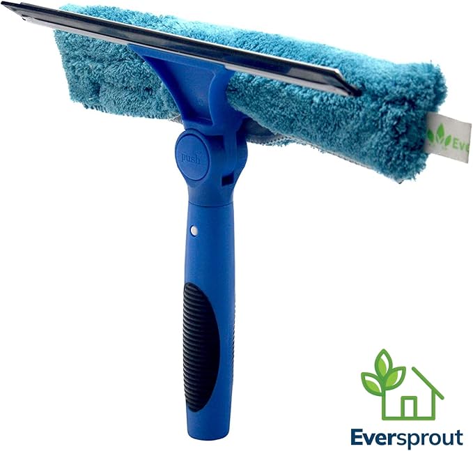 EVERSPROUT Swivel Squeegee & Microfiber Window Scrubber, Attachment Only | 2-in-1 Window & Glass Cleaning Combo, Fits Any Standard Pole, Swivels to 7 Angles, 10-inch Blade, Machine Washable, Non-Slip