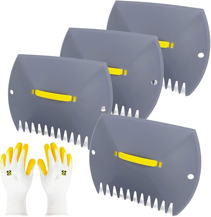 Jardineer Leaf Scoops Hand Rake, Lightweight Leaf Grabber,Grey Leaf Collector, Leaf Picker Upper for Leaves, Grass, Lawn Clippings, Twigs or Debris (2 Pack)
