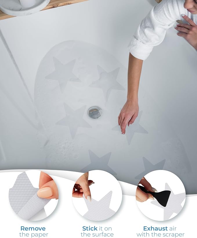 Anti Slip Shower Stickers 24 PCS, Invisible Non-Slip Shower Stars for Adults, Premium Adhesive Bath Tub Stickers (Clear)