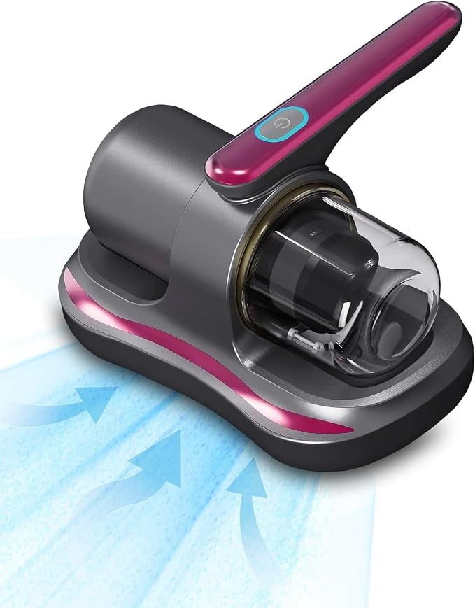Cordless Mattress Vacuum Cleaner with UV Light Handheld Bed Vacuum with Ultrasonic & Heating Tech, 2 HEPA Filters, Strong Suction for Mattress, Sofa, Carpets, Pet Hair (Red)