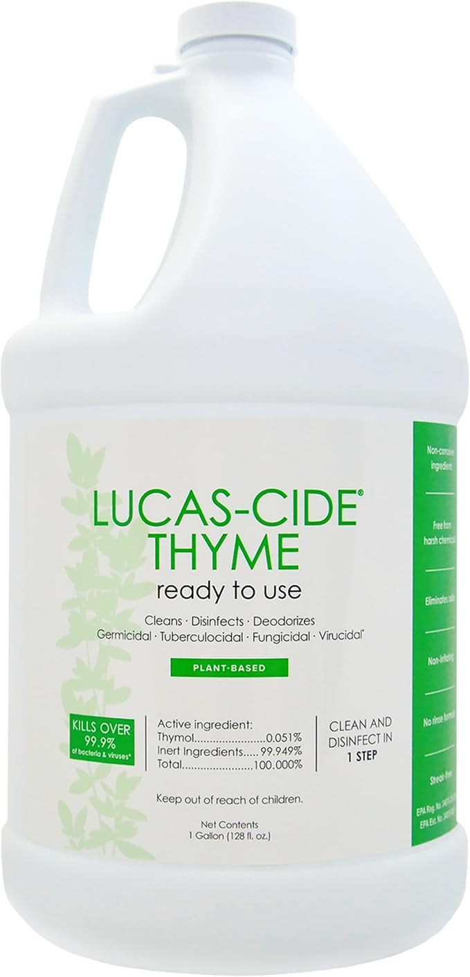 LUCAS-CIDE Ready To Use All Purpose Cleaner - Home Essentials Cleaning Supplies For Everyday Hygiene - Thyme Scented Disinfecting Bathroom Cleaner, Glass Cleaner, Floor Cleaner, etc - 1 Gallon
