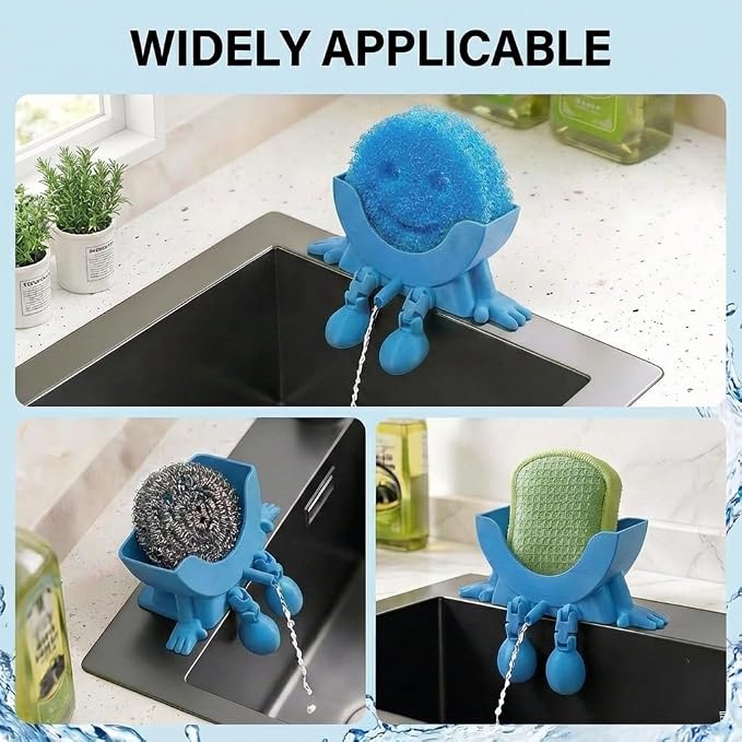 Creative Drainage Sponge Holder: Traceless Glue, 3D Printed Funny Kitchen Sink Holder, Keeps Sponge Dry – for Scrub Daddy (1, Blue)