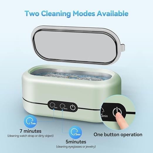 Miorcols Ultrasonic Cleaner Machine for Jewelry,48KHz with 2 Cleaning Modes | 12Oz SUS304 Water Tank, Ultrasonic Cleaning Machine for Jewelry, Glasses, Retainers, Rings, Dentures, Watch Strap - Green