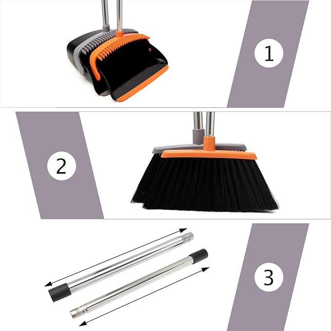 Broom and Dustpan Combo Set,55" Long Handle,Charcoal | Heavy Dust,Dustpans with Broom Combo,House Accessories for Home, Kitchen,Office,Classroom,Apartment,Pet Hair