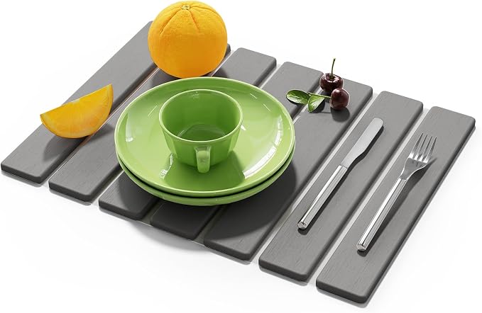 Stone Dish Drying Mat for Kitchen Counter,15.5''x11.8'' Foldable Quick Dry Stone Kitchen Mat,Eco-Friendly,Absorbent Diatomaceous Earth Mats for Dishes Bottles Cups Bathroom Any Countertop-Dark Gray