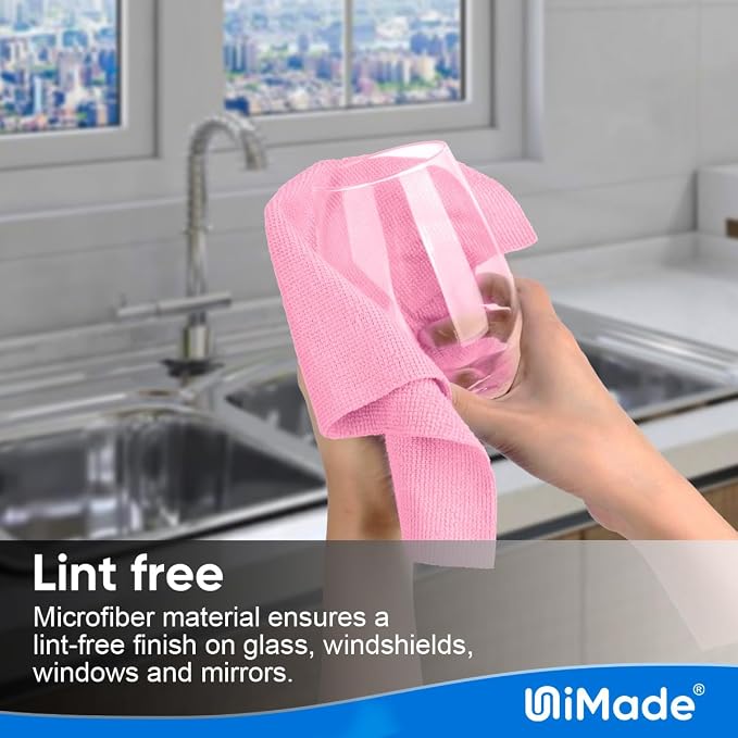 UNIMADE Microfiber Cleaning Cloth, 10 Pack Reusable Microfiber Towels for Cars Lint Free Cleaning Shop Towel Rags for Home Kitchen Automotive Bar Mechanic Restaurant Garage, 11.5"x 11.5", Pink