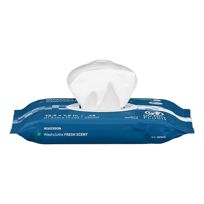 McKesson Washcloth Wipes, Scented, Adult Wet Wipes, 3 Pack, 144 Washcloths | Disposable Wash Cloths for Body, Disposable Wet Wipes for Adults, Alcohol-Free, No-Rinse Formula