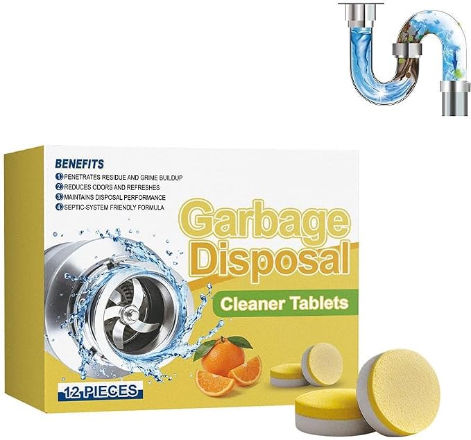 Garbage Disposal Cleaner and Deodorizer Tablets - 12Pcs, Powerful XXL Foaming Disposal Cleaner - Citrus Scented Foam, Natural Garburator & Sink Freshener, Septic Safe Kitchen Drain Cleaning Care