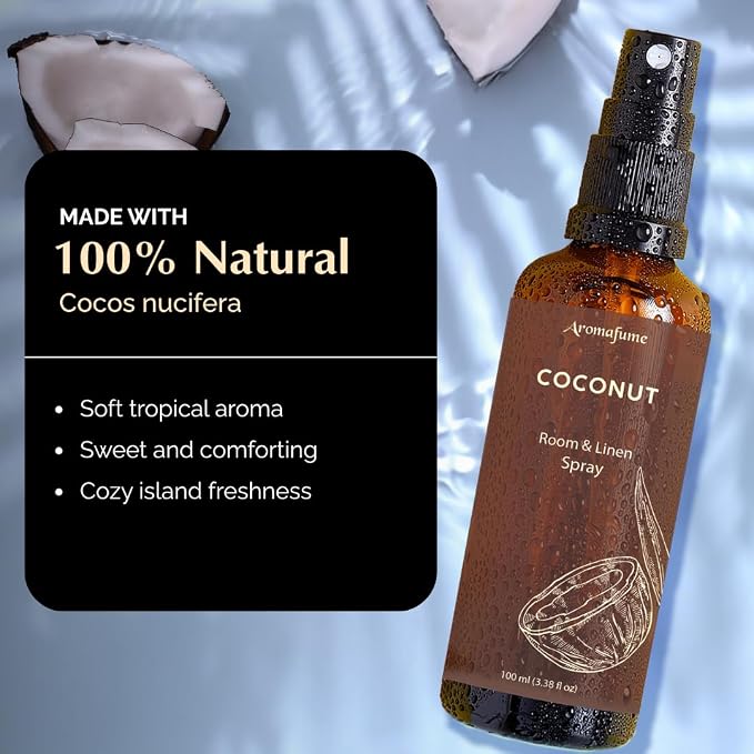 Coconut Air Freshener Spray for Room, Linen & Pillow 100ml by Aromafume | Made with Pure Coconut Essential Oil | Aromatherapy Spray to Calm and Soothe | Mist for Bedding, Fabrics