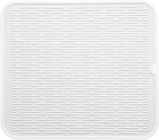 MicoYang Silicone Dish Drying Mat for Multiple Usage,Easy clean,Eco-friendly,Heat-resistant Silicone Mat for Kitchen Counter or Sink,Refrigerator or Drawer Liner White XL 18 inches x 16 inches