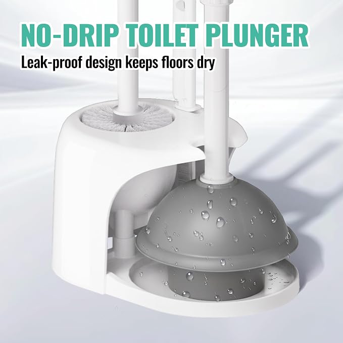 3in1 Toilet Brush and Plunger Set with Slim Crevice Tool and Holder | White bathroom decor, apartment essentials, home essentials, cleaning supplies, bathroom essentials for apartment living