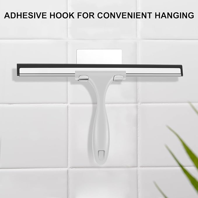 SetSail Shower Squeegee for Glass Doors, 12 Inches, Grey | All-Purpose Squeegee for Shower Glass Door Stainless Steel Window Squeegee with Hook for Car Windshield