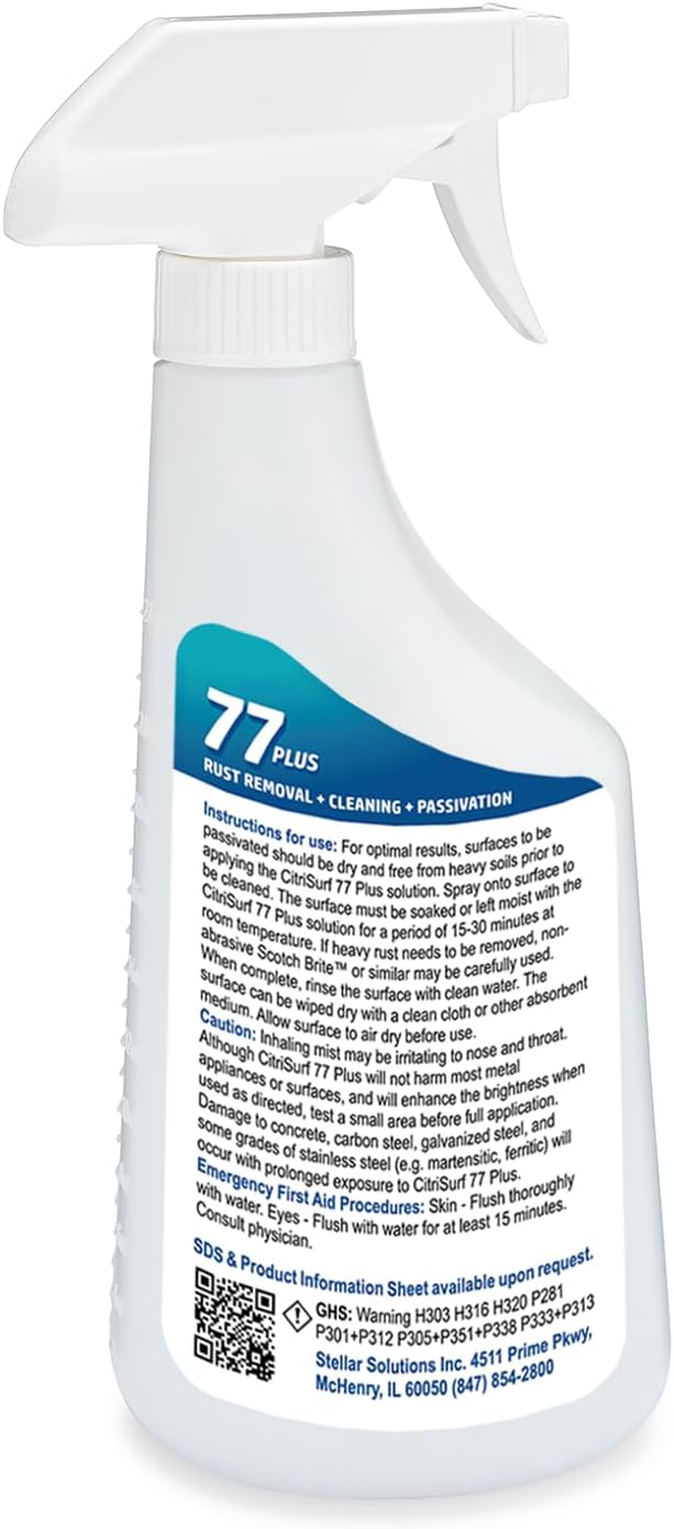 CitriSurf 77 Plus Stainless Steel Cleaner & Rust Remover (22oz Spray) | Made in the USA by Stellar Solutions