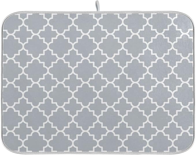 Super Absorbent Dish Drying Mat, Microfiber Fast-Drying Dish Mat, 16" x 18", Kitchen Dish Drying Pad, Grey Moroccan