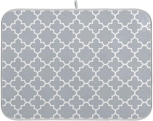 Super Absorbent Dish Drying Mat, Microfiber Fast-Drying Dish Mat, 16" x 18", Kitchen Dish Drying Pad, Grey Moroccan