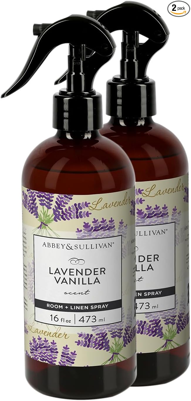 Abbey & Sullivan Linen Spray, Lavender Vanilla, Fabric Freshener and Odor Eliminator, Pack of 2, 16 oz