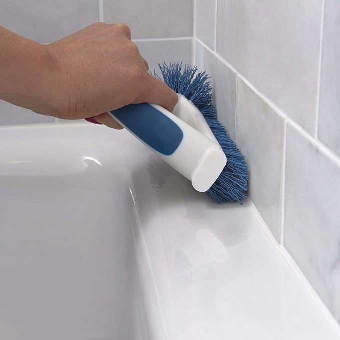 Unger 2-in-1 Grout and Corner Scrubber Brush Tool, Crevice Bathroom Cleaning Supplies for Showers, Door Tracks, Tile, and Bathtubs, Household 360-Degree Scrubbing Power (Pack of 4)