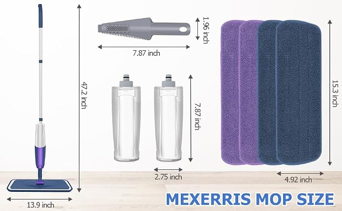 Spray Mops for Hardwood Floors Cleaning: MEXERRIS Wet Mop with 2 Refillable Bottles - Floor Mop with 4 Washable Pads for Swiffer PowerMop - Home Commercial Dry Dust Mops for Laminate Tile Vinyl Wood