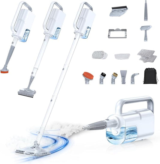 10-in-1 Steam Mop, Detachable Handheld Steam Cleaner for Multi-Surface | 350ml Tank,10s Heat-Up,248°F Steam Cleaner,2-Level Control,Swivel Head for Carpet,Floor,Tiles,BBQ grill,Car Accessories