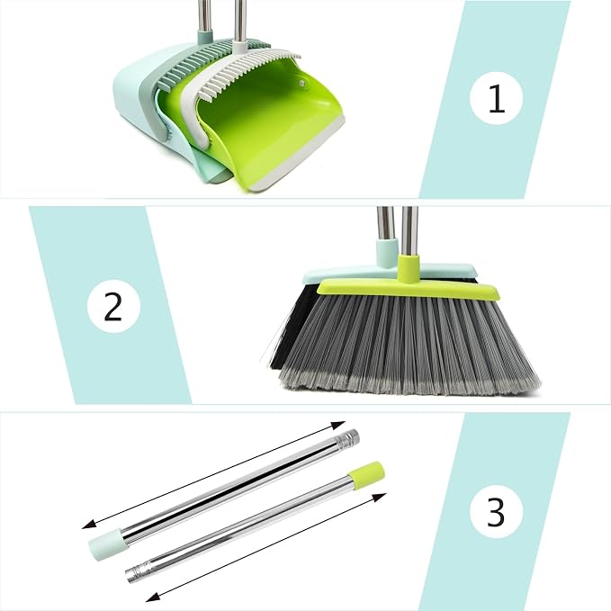 Broom and Dustpan Combo Set,55" Long Handle,Green | Heavy Dust,Dustpans with Broom Combo,House Accessories for Home, Kitchen,Office,Classroom,Apartment,Pet Hair
