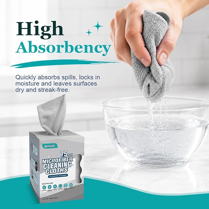 UNIMADE Microfiber Cleaning Cloth, 75 Sheets Microfiber Towels for Cars Commercial Grade Washcloths Lint-Free Bulk Shop Towel Cleaning Rags for Household Restaurant Garage Housekeeping, 11"x 9", Grey