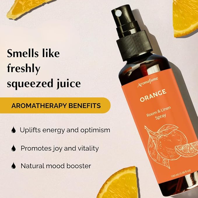 Orange Air Freshener Spray for Room, Linen & Pillow 100ml by Aromafume | Made with Pure Orange Essential Oil | Aromatherapy Spray to Refresh & Energize | Mist for Bedding, Fabrics