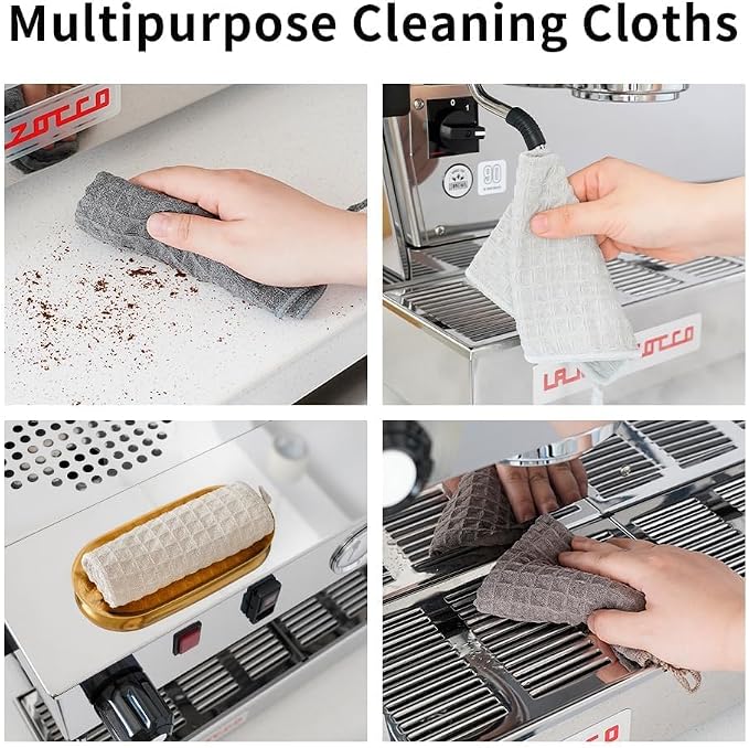 watchget Barista Microfiber Cloths 4 Pack (12"x12") | Professional Cleaning Towels for Espresso Machines, Steam Wands & Countertops Essential Coffee Bar Accessories