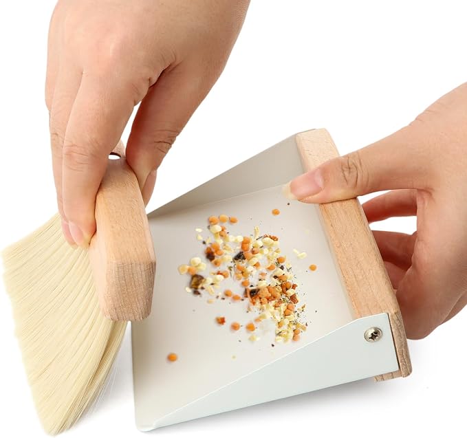 Mini Dustpan and Brush Set,Small Beechwood Dust Pan and Brush Set,Portable Cleaning Broom with Dustpan Combo Set with Natural Sisal