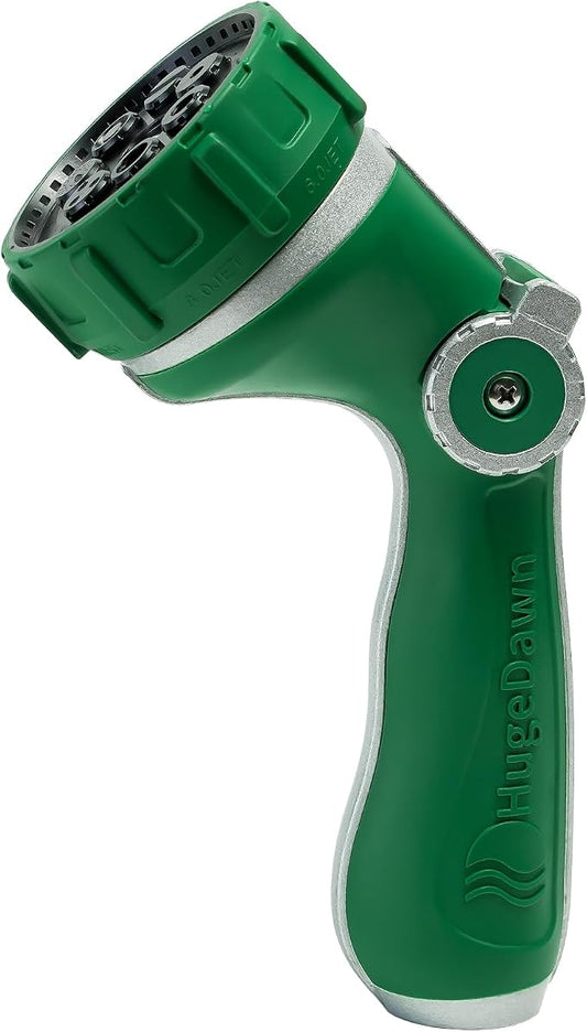 HugeDawn Garden Hose Nozzle with 7 Spray Patterns, Heavy Duty Metal Sprayer 30% Greater Water Flow for Watering, Car Wash, Outdoor Cleaning (Green)