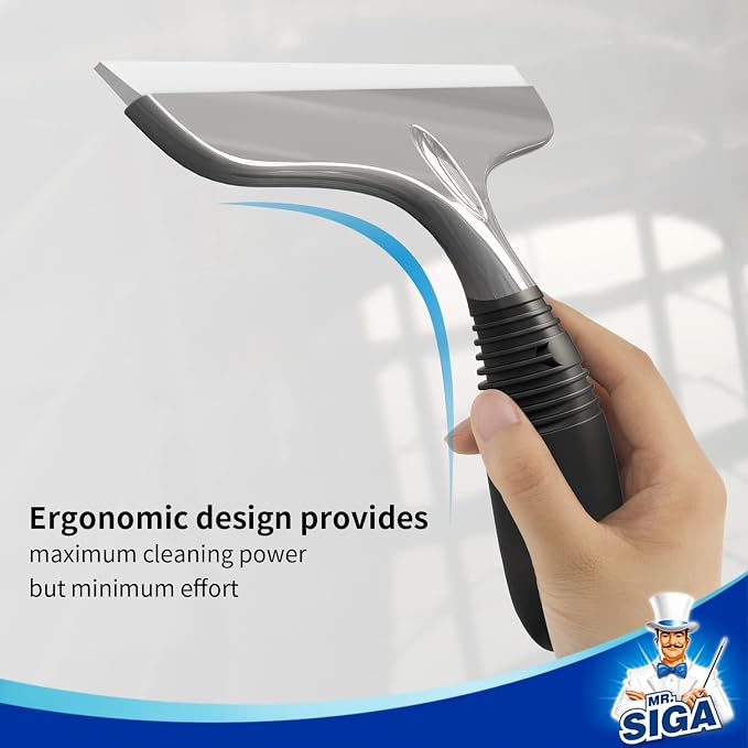 MR.SIGA Silicone Squeegee for Shower Doors, 25 cm/10 inch, Gray & Black | Shower squeegee for glass doors, streak free squeegee for windows, showers and glass surfaces, includes suction hook