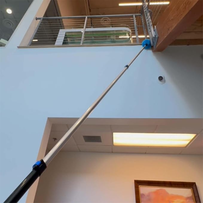 25ft 2 Cobweb Dusters, 18ft Extension Pole, High Ceiling Cleaning Tool | Fan Cleaner , 3-in-1 Window Squeegee Kit, Heavy Duty, Household Cleaning Gloves