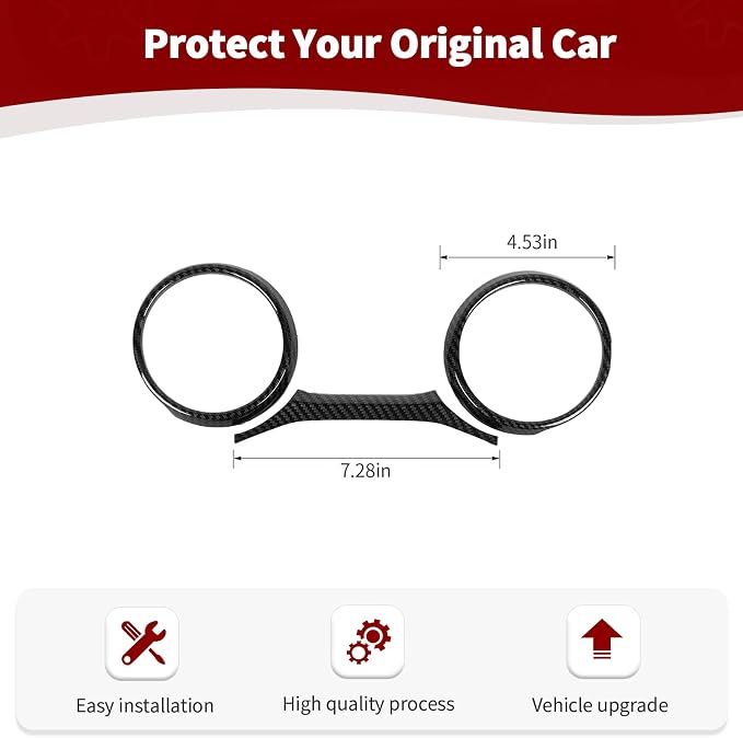 RT-TCZ for Jeep JL Dashboard Instrument Panel Gauges Trim Ring Cover for Jeep Wrangler JL JLU Gladiator JT 2018-2023 Black Carbon Fiber Interior Accessories 3pcs