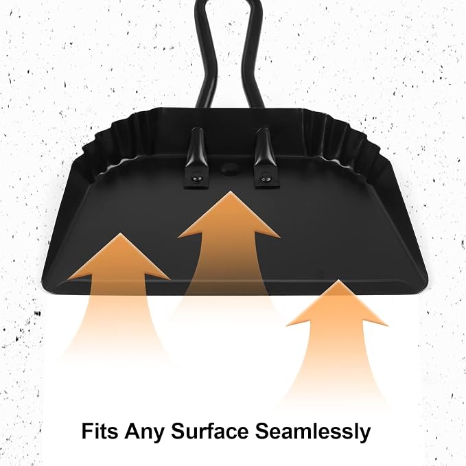 Heavy-Duty Metal Dust Pan and Brush Set-Handheld Angled DustPan and Broom | Stainless Steel Dust Pan with Handle,Precision Edge for Small Debris,Hanging Dustpan and Brush for Home,Fireplace Ash,Stove