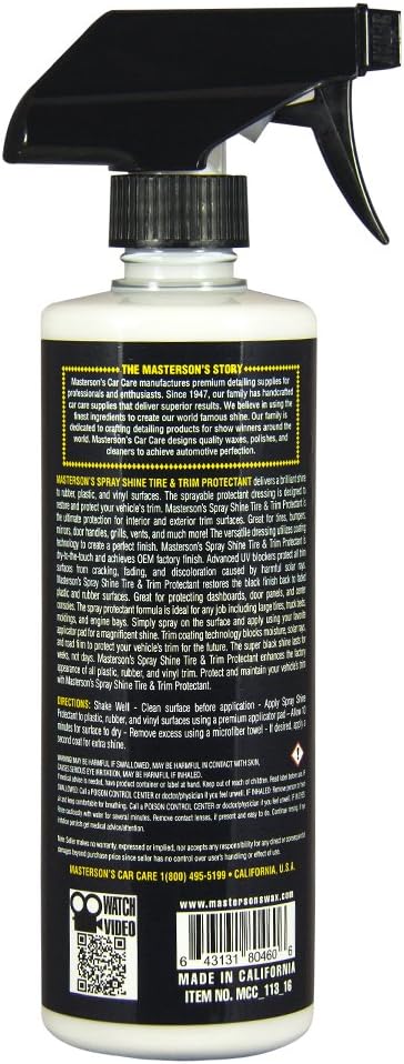MASTERSON'S CAR CARE MCC_113_16 Spray Shine Tire & Trim Protectant - Ultra Gloss Coating for Rubber Plastic Vinyl - UV Solar Blockers Protectant Surfaces (16 oz.) (Pack of 2)