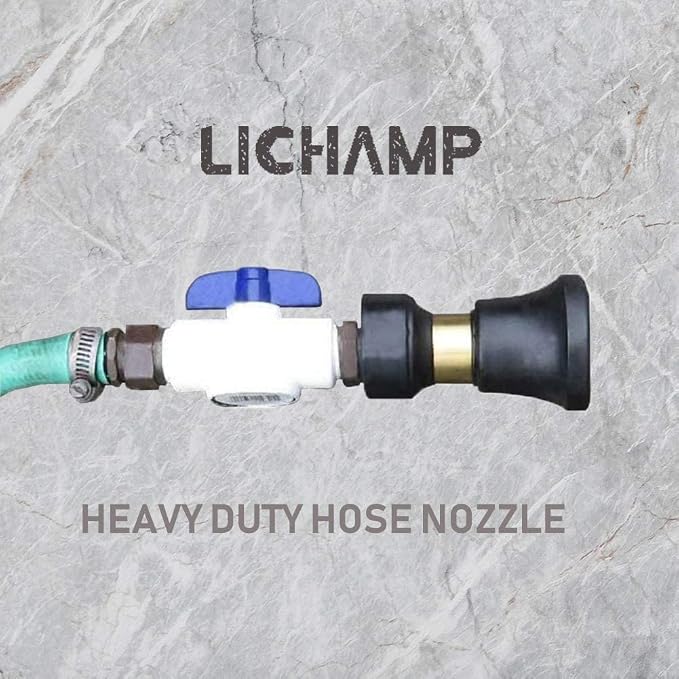 Hose Nozzle, Lichamp Heavy Duty Brass Fireman Style High Power Leak Proof Adjustable Garden Water Sprayer, Suitable for Car Wash, Patio Cleaning, Watering Lawn and Garden, Shower Pets (Black)