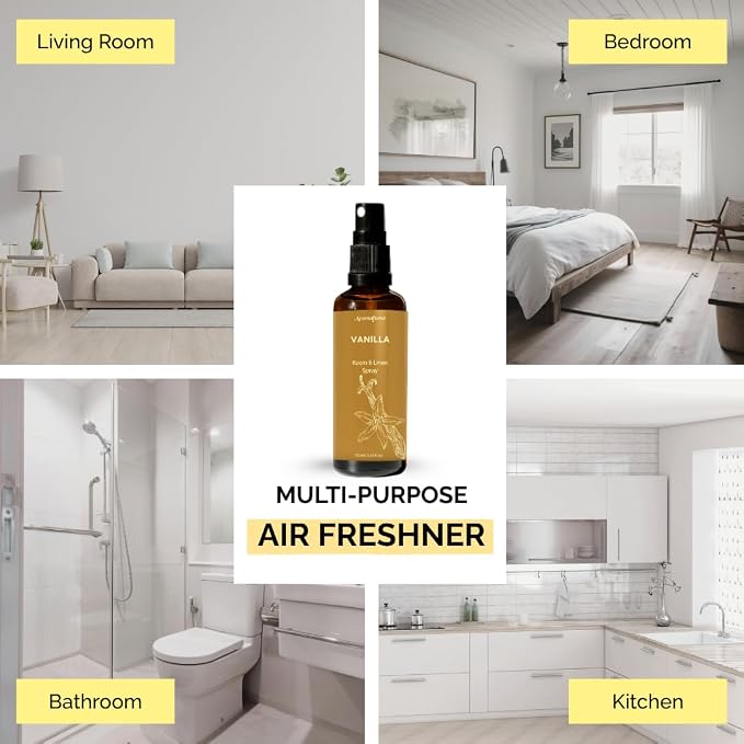 Vanilla Air Freshener Spray for Room, Linen & Pillow 100ml by Aromafume | Made with Pure Vanilla Essential Oil | Aromatherapy Spray to Comfort and Unwind | Mist for Bedding, Fabrics