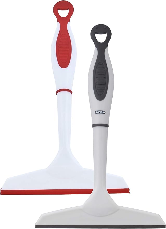 Superio Rubber Squeegee, 2 Pack, Streak Free All Purpose Window Squeegee, Comfort Grip Handle and Hanging Hook (Grey- Red, 6 Inch- 2 Pack)