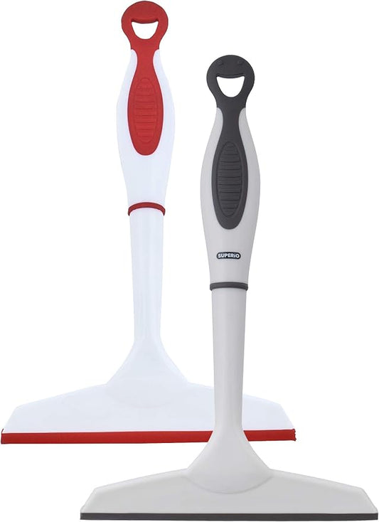 Superio Rubber Squeegee, 2 Pack, Streak Free All Purpose Window Squeegee, Comfort Grip Handle and Hanging Hook (Grey- Red, 6 Inch- 2 Pack)