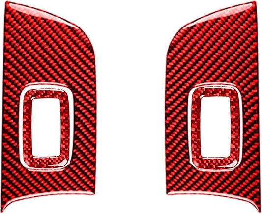 Window Switch Panel Trim Fit for Dodge Charger/Chrysler 300 2011-2023 | Real Carbon Fiber | Accessories | Rear Door Window Lift Switch Panel Trim | Thick Overlay | Self-adhesive | Red