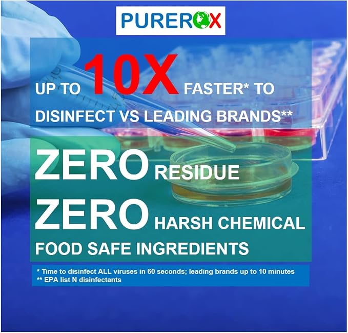 PUREROX disinfectant (1 gallon) Eliminate 99.9999% viruses, Norovirus, HIV, MRSA and fungi. PUREROX Hypochlorous technology. Hospital Grade. Use Anywhere. No residue.No Rinse. Suitable All Surfaces