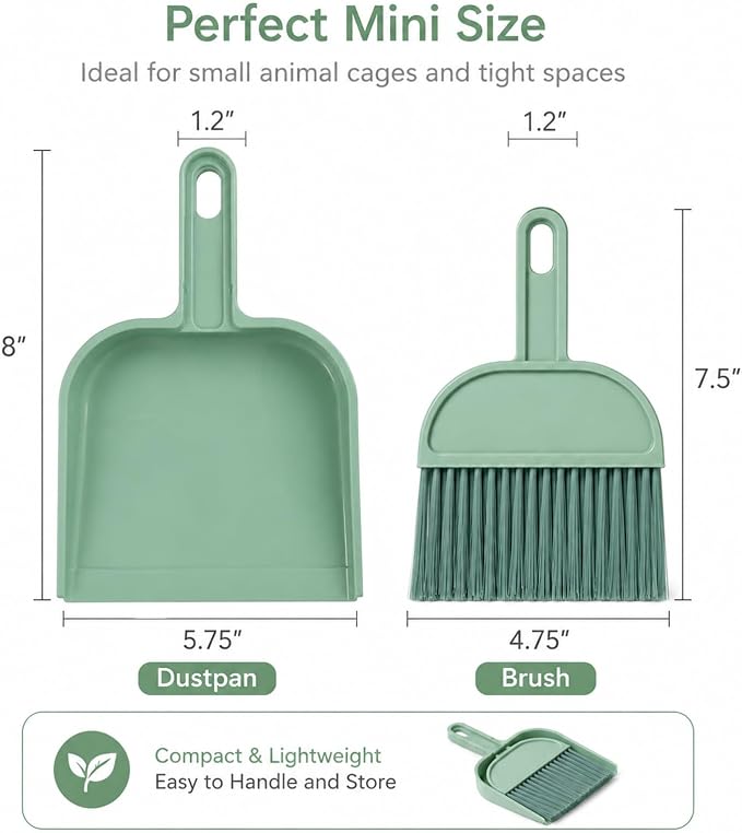 Rypet Mini Dustpan & Brush Set for Small Pet Cage Cleaning – Compact Handheld Broom for Guinea Pig, Rabbit, Hamster Bedding & Sticky Messes, Space-Saving, Deep-Corner Cage Cleaner Tool