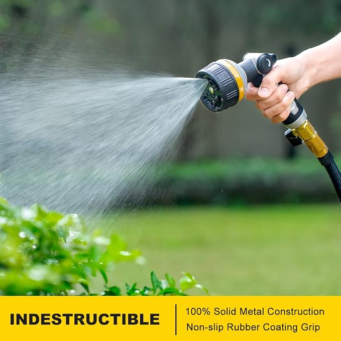 FANHAO Metal Thumb Control Garden Hose Nozzle Heavy Duty, 10 Spray Patterns | Rustproof Leak Proof, Comfortable Non-Slip Handle, High Pressure Hose Sprayer for Watering Plants, Car & Pet Washing, Yellow
