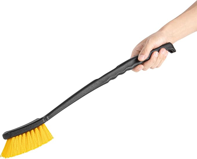 Restaurantware Heavy-Duty Scrub Brush 1 Count 20Inch Plastic Handle - Industrial Utility Cleaning Brush with Ergonomic Grip - Stiff Yellow Bristles for Commercial Kitchen Or Tire Cleaning