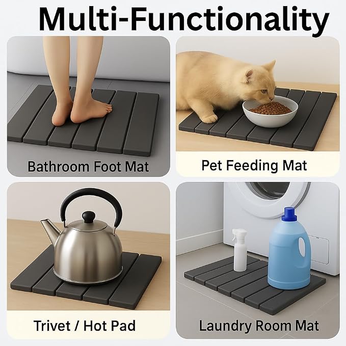 Super Absorbent Stone Dish Drying Mat – 16" x 12" Compact Fast-Drying Diatomite Mat for Countertops, Cups & Small Dish Loads