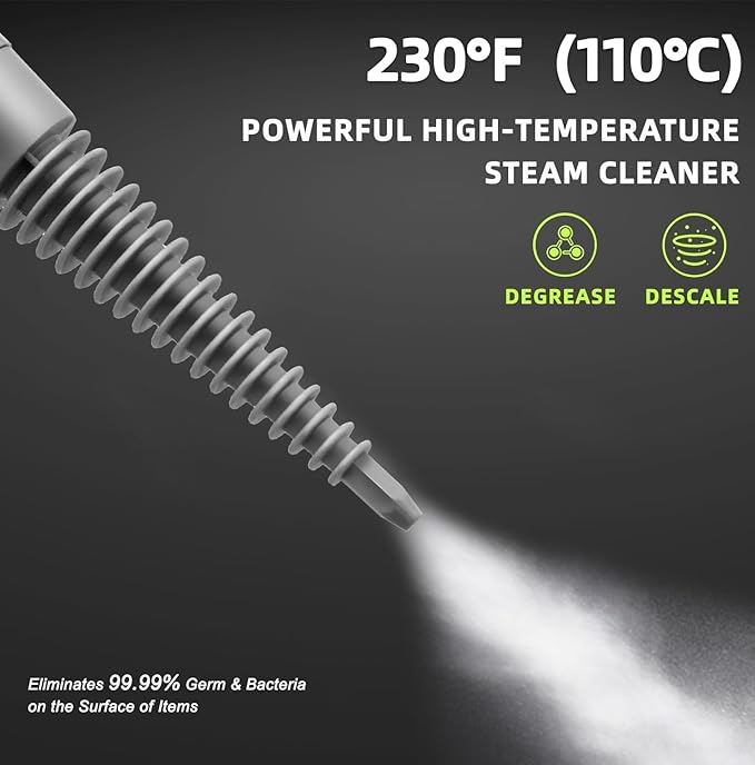 Handheld Steam Cleaner, Pressurized Multi-Surface Steam Shot with 13 Accessories, Safety Lock, Steamer for Cleaning Floor, Upholstery, Grout, Windows, Couch and Car (Black)
